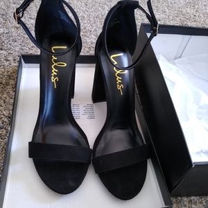 Lulu's Taylor black suede ankle strap heels